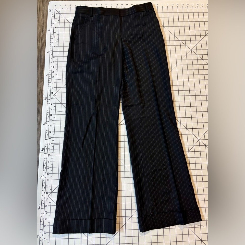 J. Crew Women’s Size 2 Black Wool Blend Trouser Pants‎ with White Pinstripes